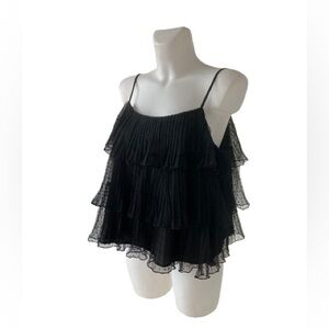 12th Love Black Tiered Ruffle Dotted Mesh Camisole Sleeveless Top Large